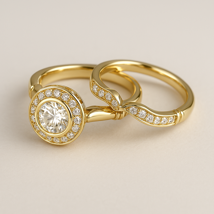 Vintage-Ring-Set aus Gold und Zirkon