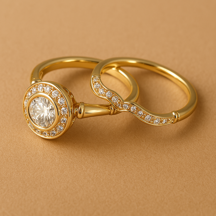 Vintage-Ring-Set aus Gold und Zirkon