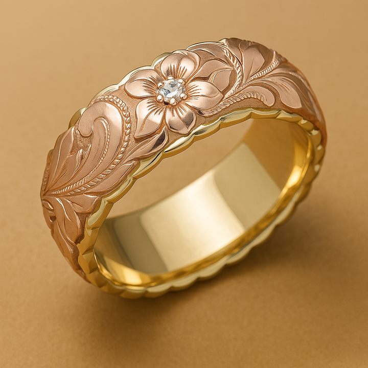Vintage Goldring mit Rosa Blume