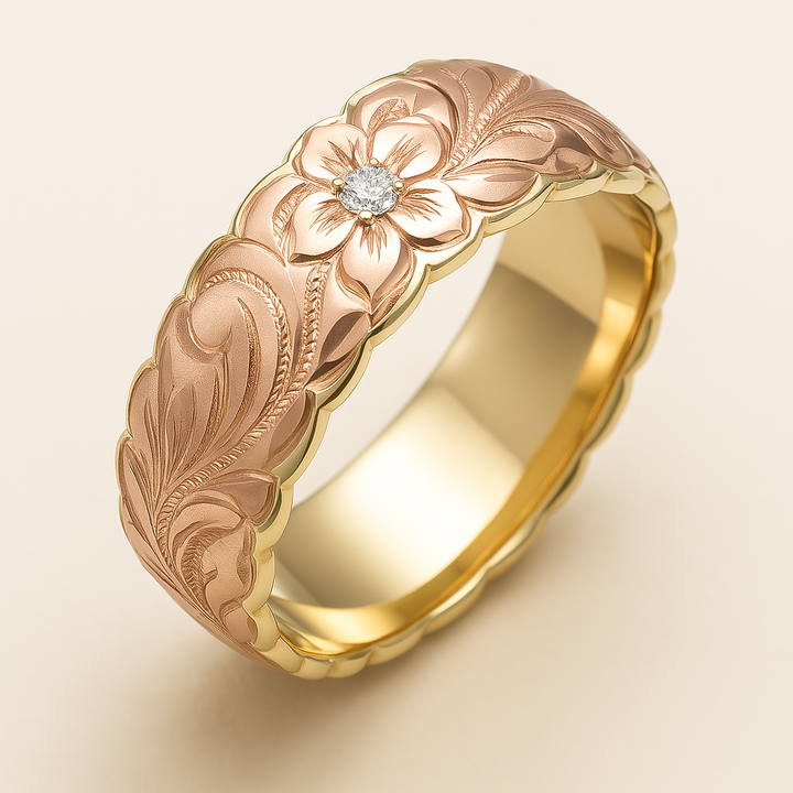 Vintage Goldring mit Rosa Blume
