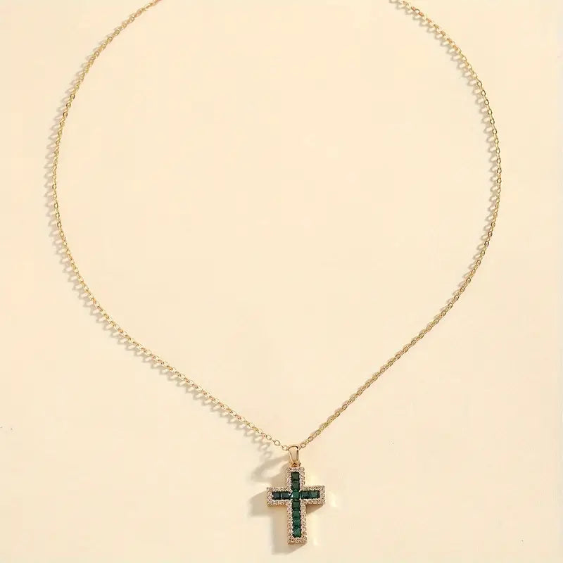 Collier Anhänger Kreuz Smaragd Solène | Gold