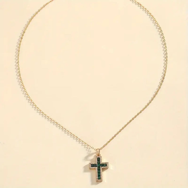 Collier Anhänger Kreuz Smaragd Solène | Gold
