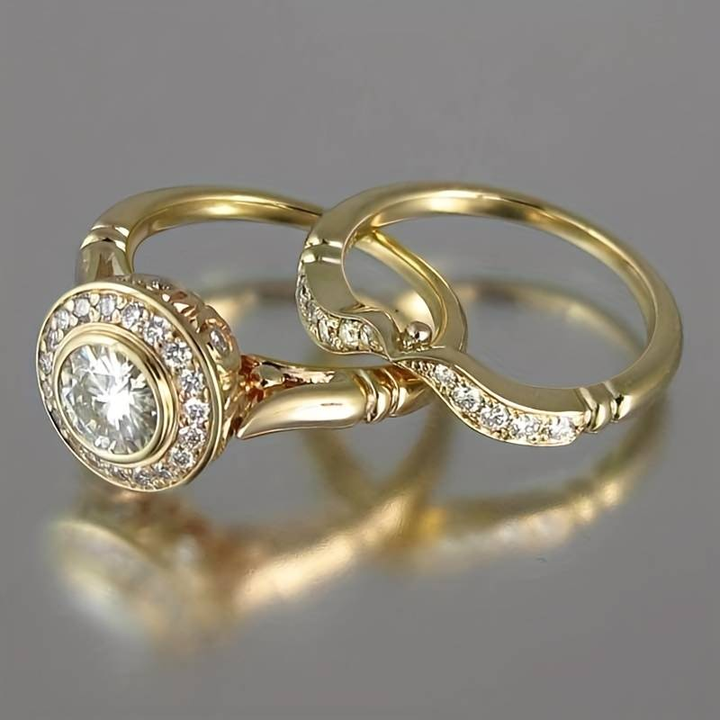 Vintage-Ring-Set aus Gold und Zirkon
