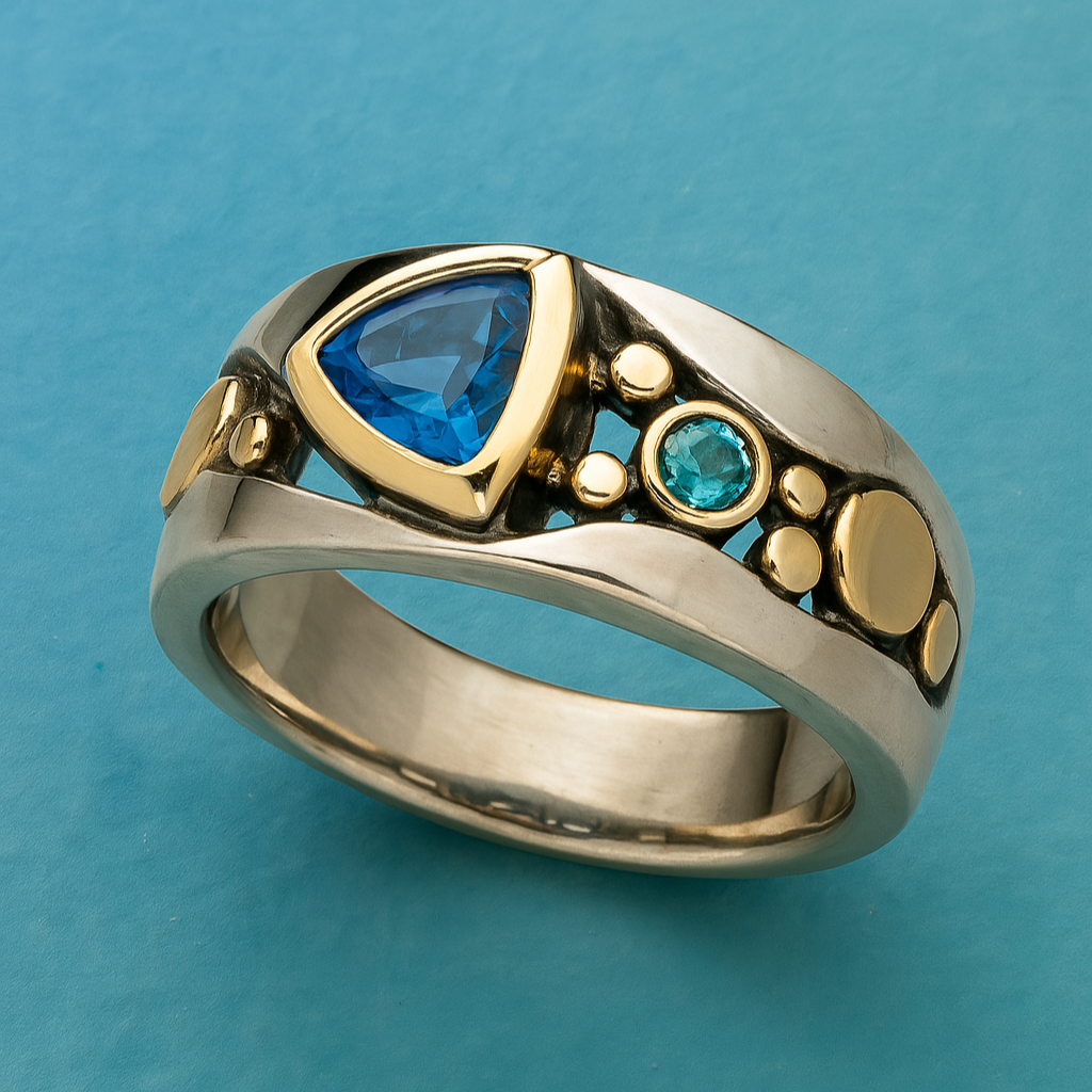 Vintage-Ring aus Blauem Kristall