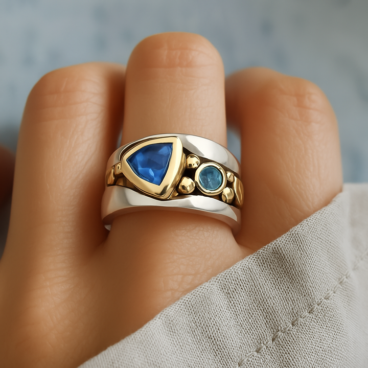 Vintage-Ring aus Blauem Kristall