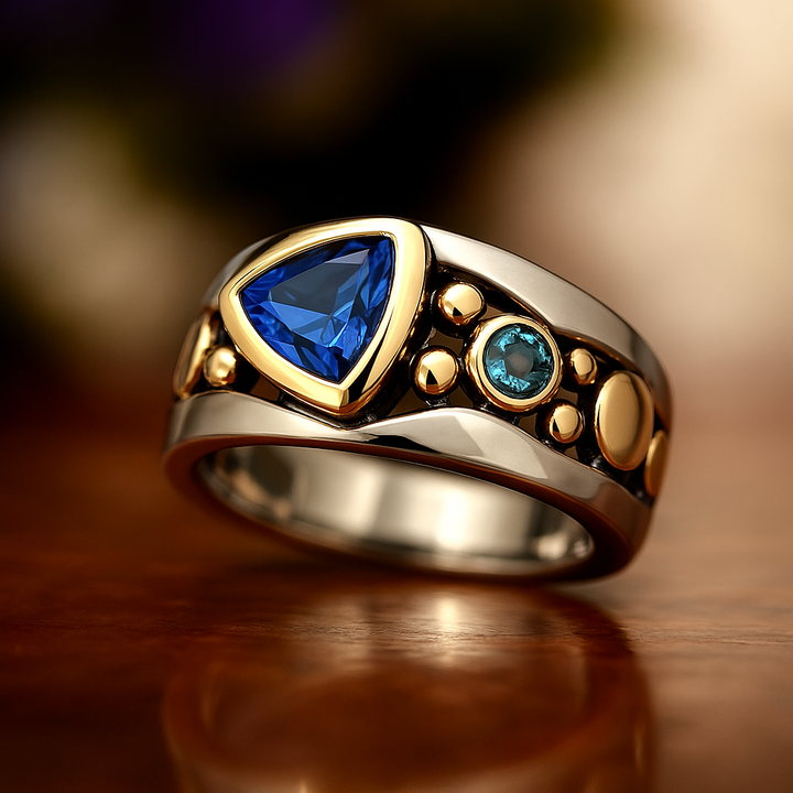Vintage-Ring aus Blauem Kristall