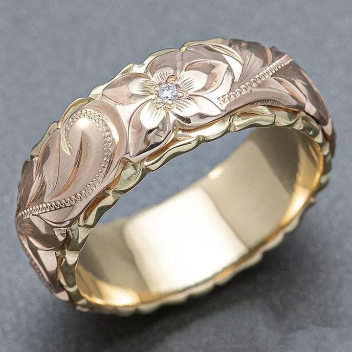 Vintage Goldring mit Rosa Blume